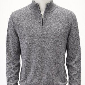 Cotton Cashmere Quarter Zip Sweater Mens Large Gray Marled Pullover Soft Preppy